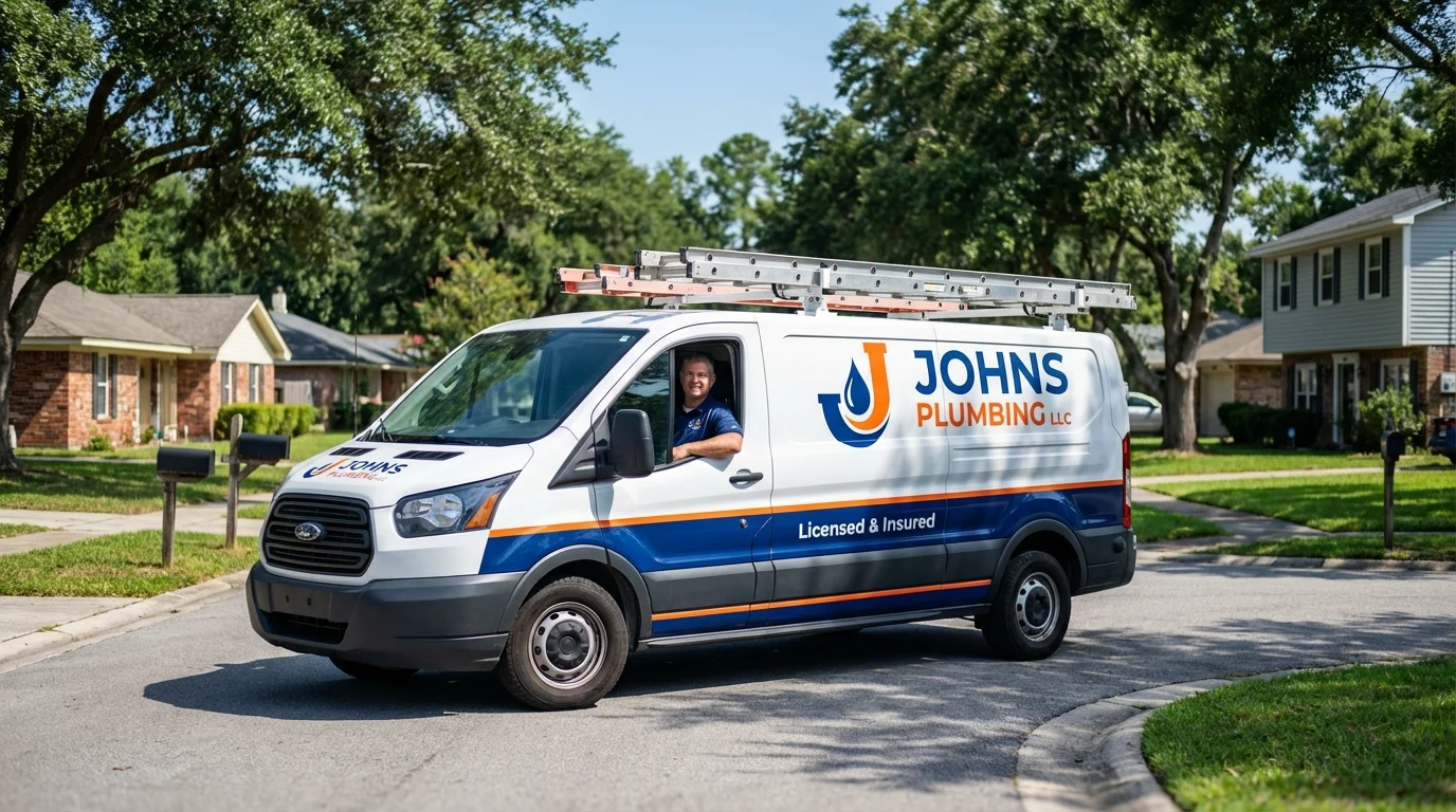 Johns Plumbing LLC service van in Valley Falls, KS