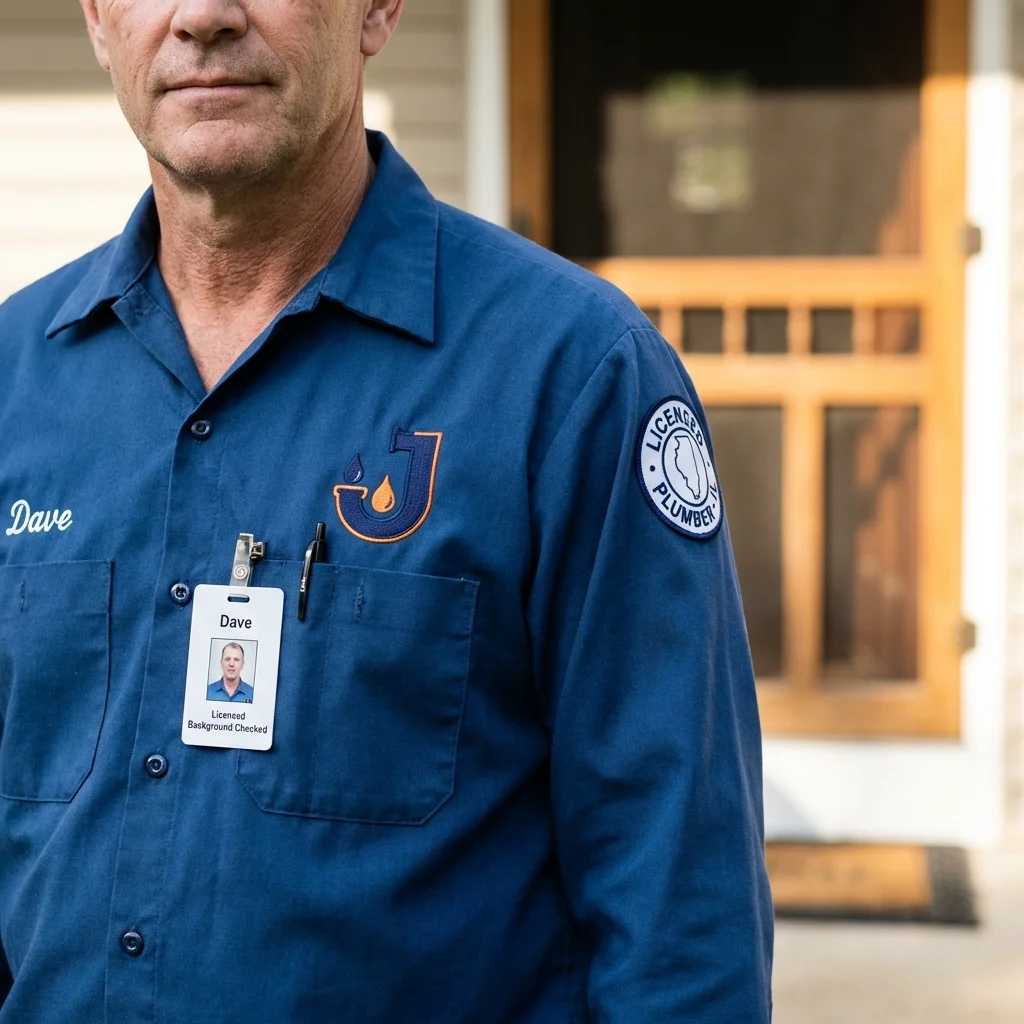 Licensed plumber showing ID badge in Valley Falls, KS
