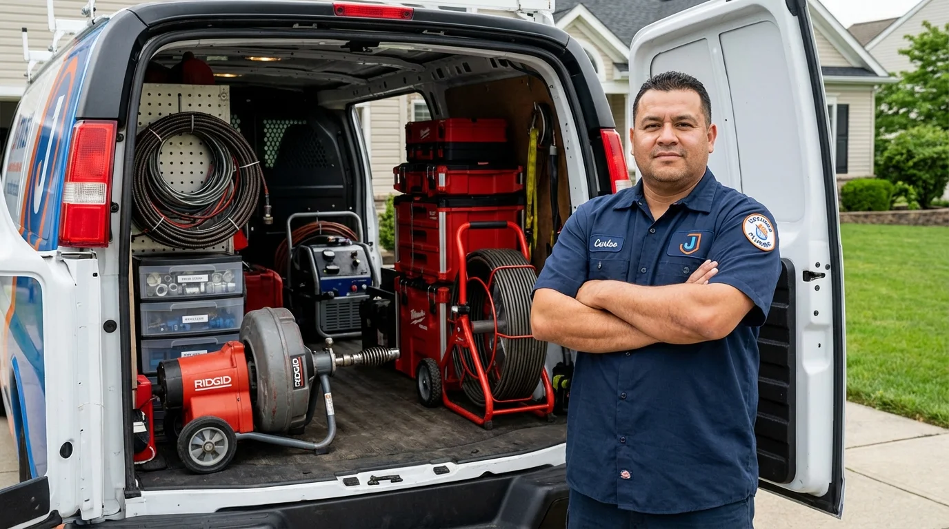 Professional drain cleaning equipment and Johns Plumbing LLC plumber in Valley Falls