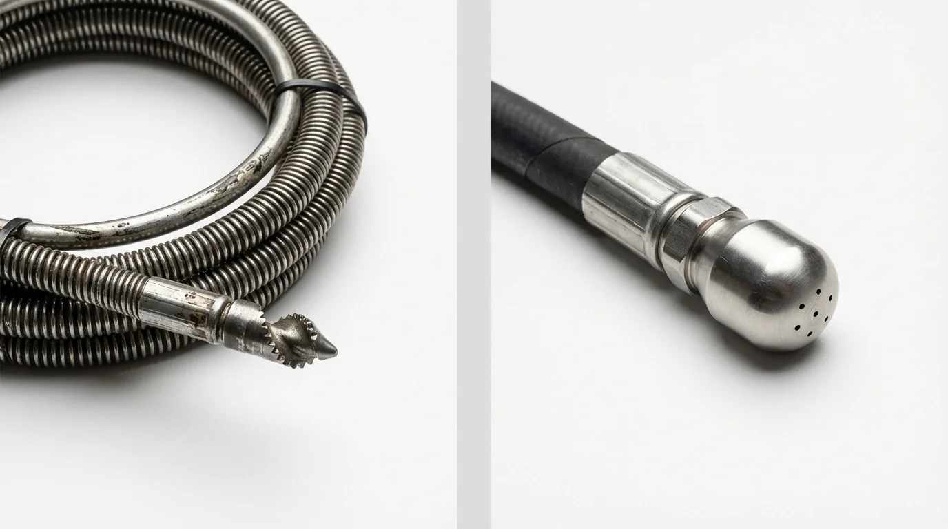 Drain snake cable and hydro jetting nozzle used for drain cleaning in Valley Falls, KS